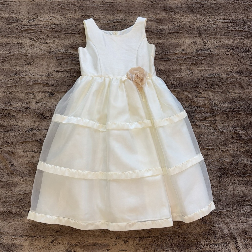 Girls Jayne Copeland Satin & Lace Ivory Dress Sz 8 Easter Dress Special Occasion